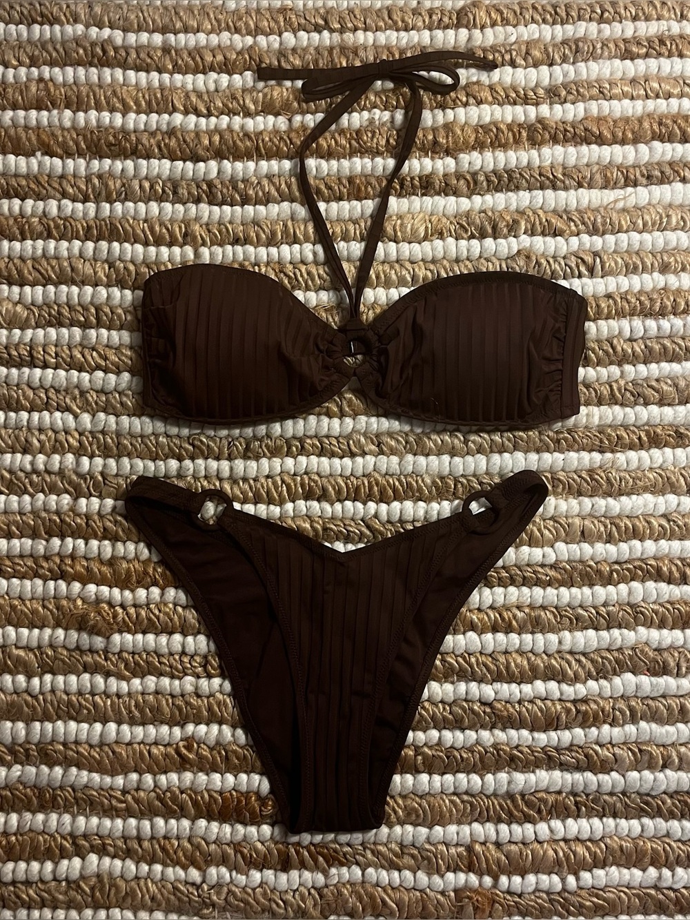 NWT Classic Bandeau large rib Bikini Set in Dark Chocolate Brown